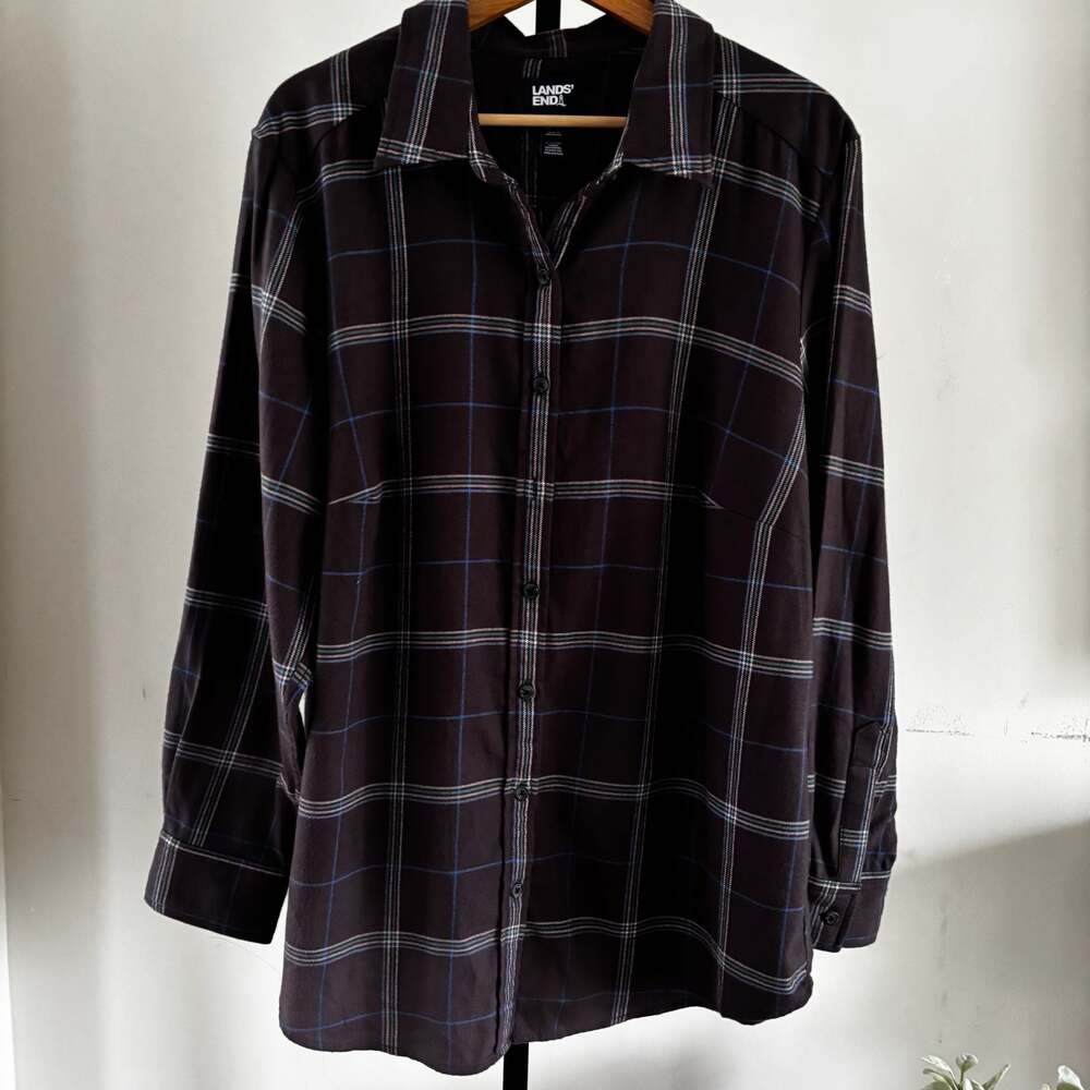Lands' End Women's Plaid Long Sleeve Button Down Shirt Size 1X (16W-18W)